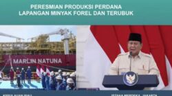 Presiden RI Prabowo Subianto memberikan sambutan dalam acara peresmian produksi perdana lapangan migas di perairan Natuna, Kepulauan Riau, melalui sambungan konferensi video di Istana Merdeka, Jakarta, Jumat (16/5/2025).