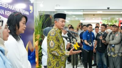Menteri PU Dody Hanggodo saat acara penandatanganan MoU bersama Badan Pusat Statistik (BPS) di Kantor Kementerian PU, Selasa (19/8/2025).