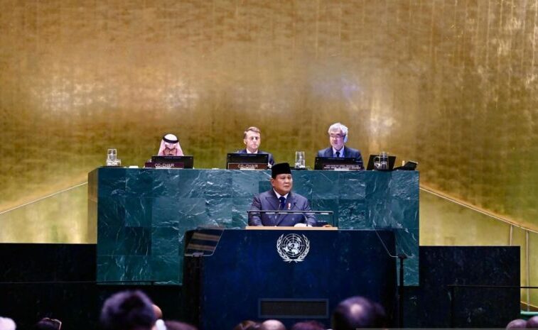 Presiden RI Prabowo Subianto berbicara di Konferensi Internasional Tingkat Tinggi untuk Penyelesaian Damai atas Masalah Palestina dan Implementasi Solusi Dua Negara di Markas Besar PBB, New York, Amerika Serikat, Selasa (23/9/2025) dini hari