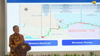 Menteri Pekerjaan Umum, Dody Hanggodo menandatangani kontrak pekerjaan konstruksi Karian Dam–Serpong Water Conveyance System (KSCS) Paket 1, 2, dan 3 di Jakarta, Jumat (17/10/2025).