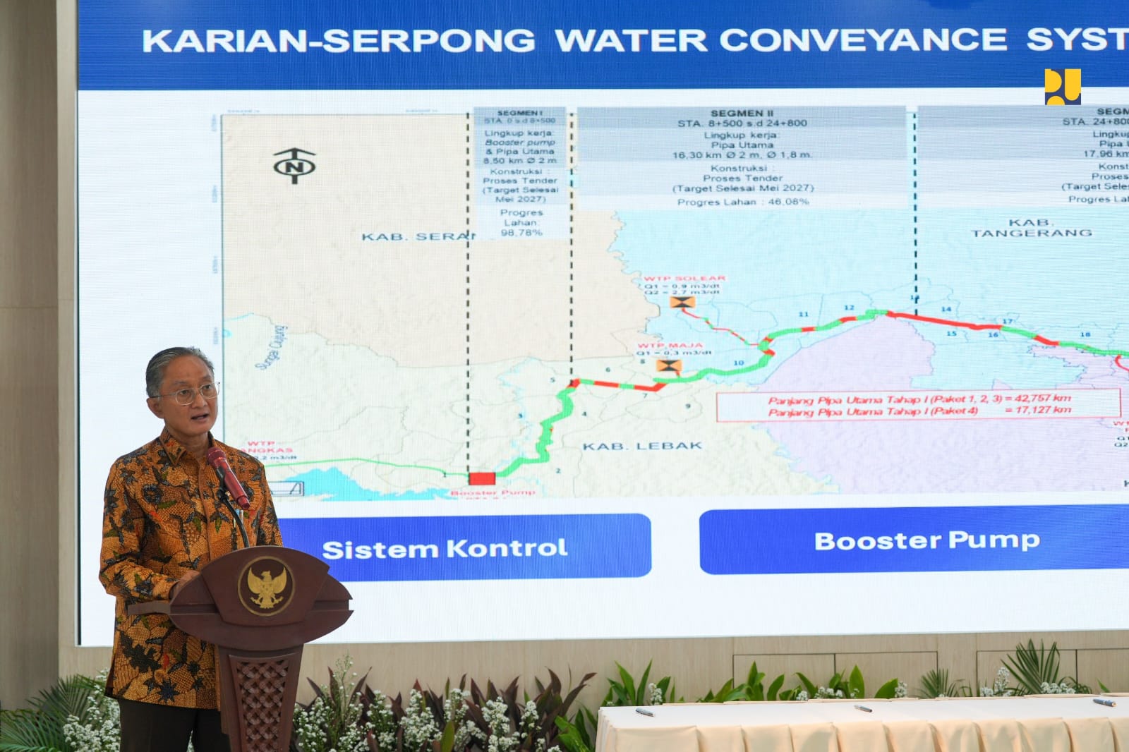 Menteri Pekerjaan Umum, Dody Hanggodo menandatangani kontrak pekerjaan konstruksi Karian Dam–Serpong Water Conveyance System (KSCS) Paket 1, 2, dan 3 di Jakarta, Jumat (17/10/2025).