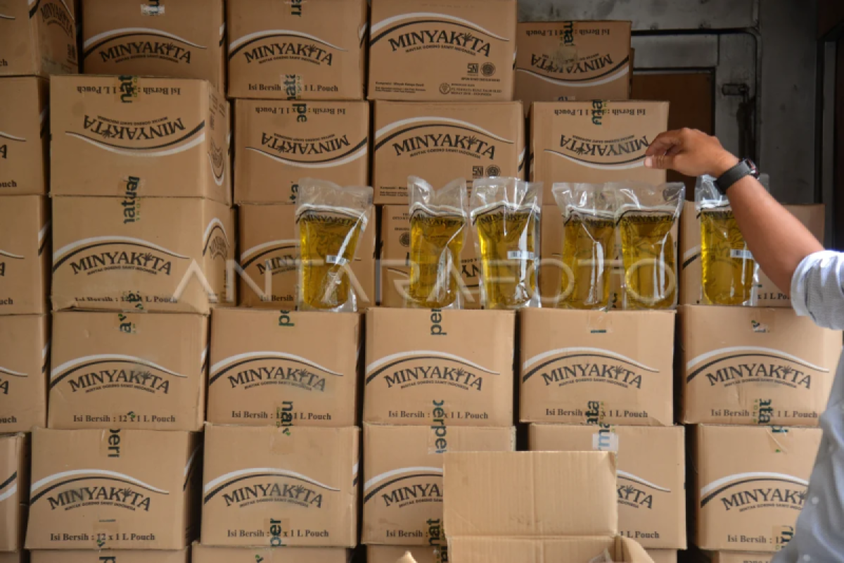 Ilustrasi - Seseorang memegang minyak kita dalam kemasan plastik.